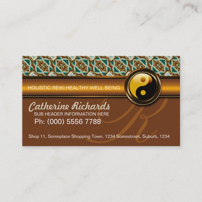 Warm Earth Reiki Yin Yang Gold Business Cards (Front)