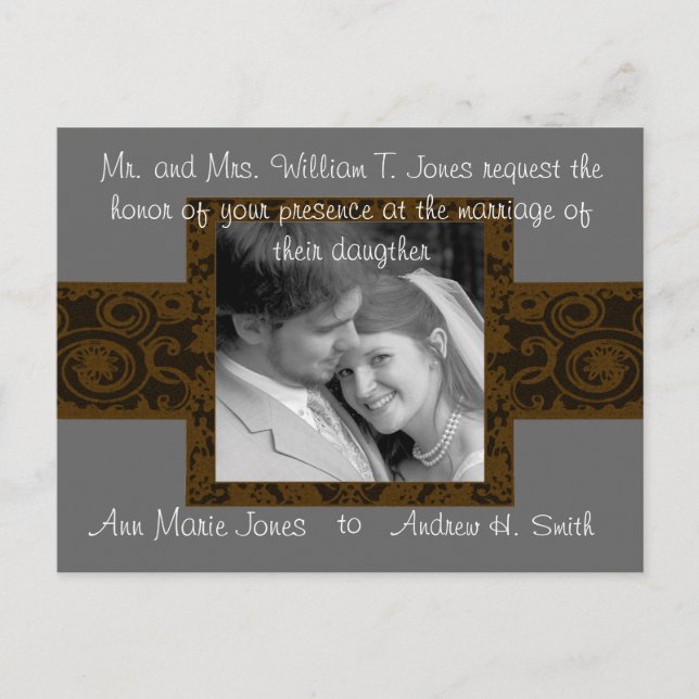 Warm Earthy Hues Golden Yellow Grey Black Wedding Invitation Postcard (Front)