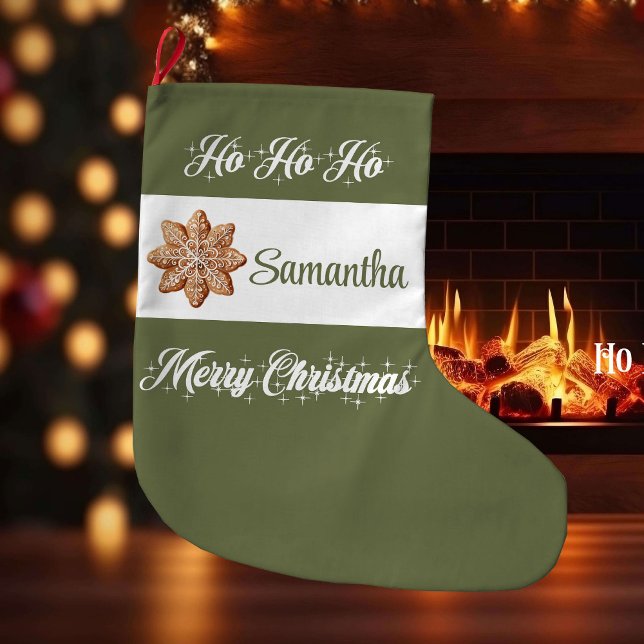 Warm earthy Nordic palette personalized christmas  Large Christmas Stocking (Warm earthy Nordic palette personalized christmas stocking

)