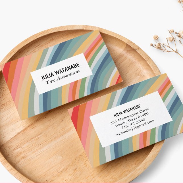 Warm Earthy Rainbow Minimalist Stripes Handmade Business Card (Creator Uploaded)