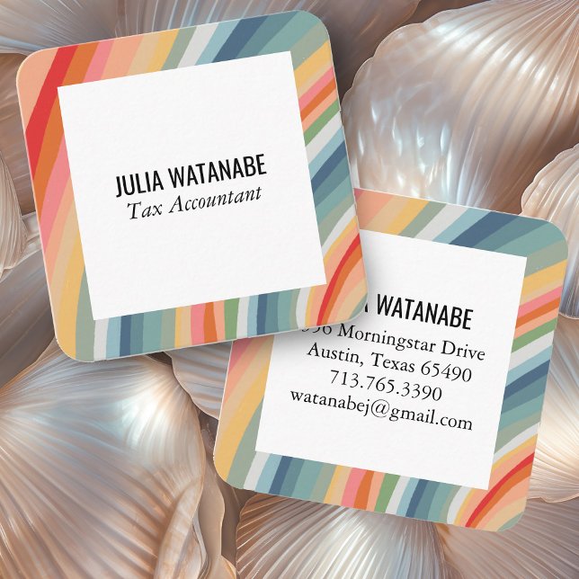 Warm Earthy Rainbow Minimalist Stripes Handmade Square Business Card (Warm Earthy Rainbow Minimalist Stripes Handmade Square Business Card
)