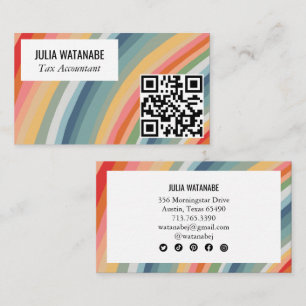 Warm Earthy Rainbow Minimalist Stripes QR Code Business Card