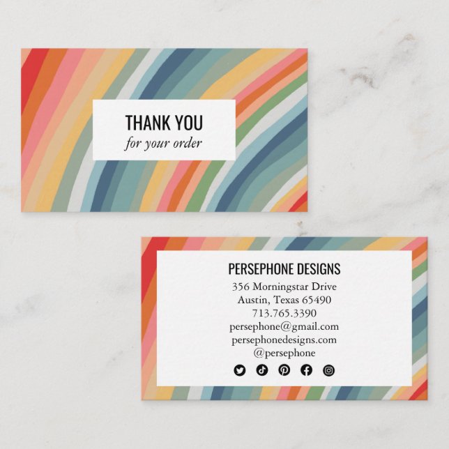 Warm Earthy Rainbow Thank You Stripes Social Icon Business Card (Front/Back)