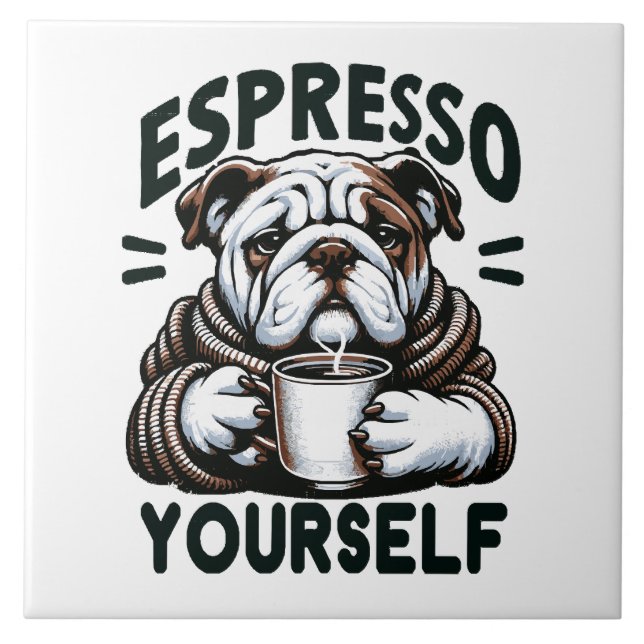 Warm Espresso Bulldog - Cosy Coffee  Tile (Front)