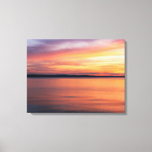 Warm Evening Sunset Over Lake Horizon Photography Canvas Print