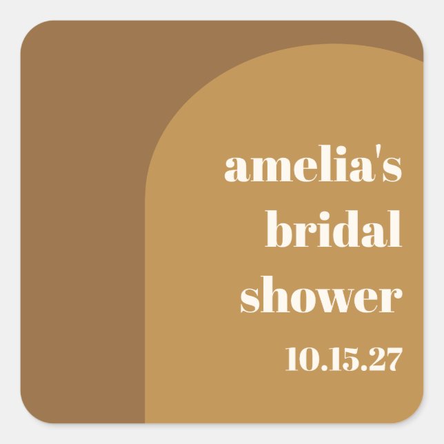 Warm Fall Brown Arch Custom Retro Bridal Shower Square Sticker (Front)