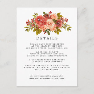 Warm Fall Colours Floral Wedding Guest Details Enclosure Card