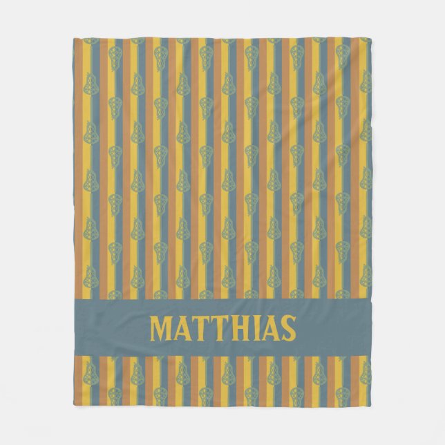 Warm Fall Colours Retro Lacrosse Sticks and Stripe Fleece Blanket (Front)