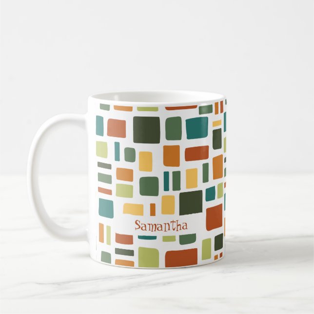 Warm Fall Colours Wonky Squares & Rectangles Coffee Mug (Left)