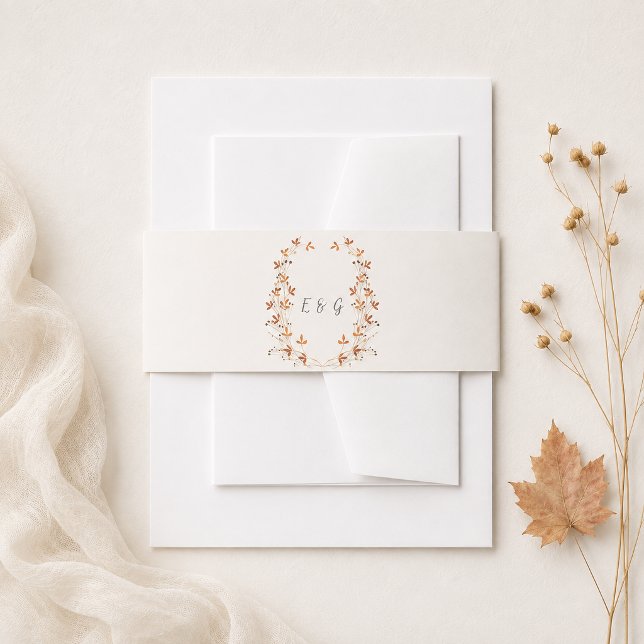 Warm Fall Watercolor Botanical Monogram Invitation Belly Band (Creator Uploaded)