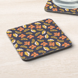 Warm Falling Autumn Leaves with Flowers Coaster