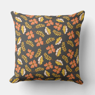 Warm Falling Autumn Leaves with Flowers Cushion