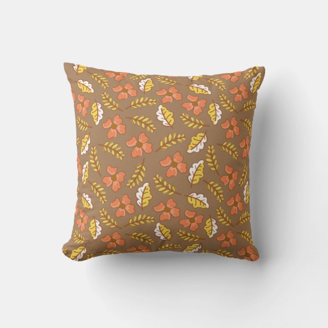 Warm Falling Autumn Leaves with Flowers Cushion (Front)