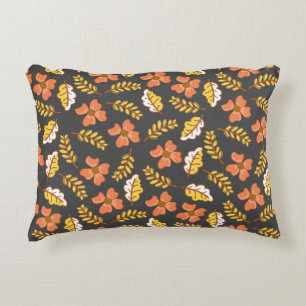 Warm Falling Autumn Leaves with Flowers Decorative Cushion
