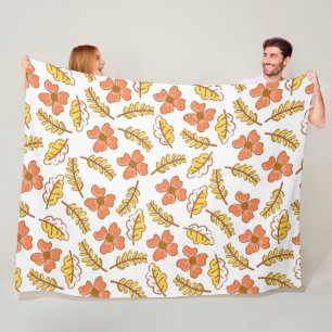 Warm Falling Autumn Leaves with Flowers Fleece Blanket