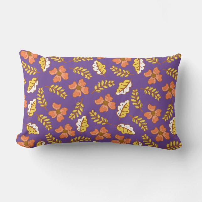 Warm Falling Autumn Leaves with Flowers Lumbar Cushion (Front)