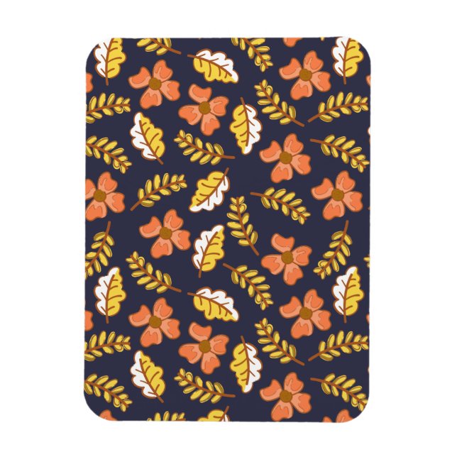 Warm Falling Autumn Leaves with Flowers Magnet (Vertical)