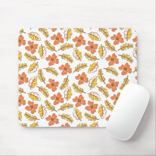 Warm Falling Autumn Leaves with Flowers Mouse Mat