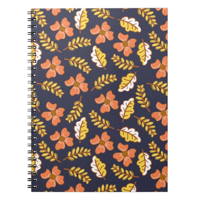 Warm Falling Autumn Leaves with Flowers Notebook (Front)
