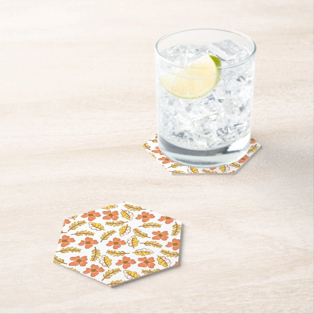 Warm Falling Autumn Leaves with Flowers Paper Coaster (Insitu)