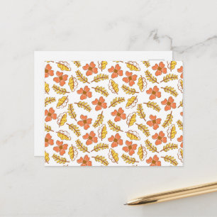 Warm Falling Autumn Leaves with Flowers Postcard