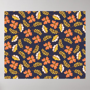 Warm Falling Autumn Leaves with Flowers Poster