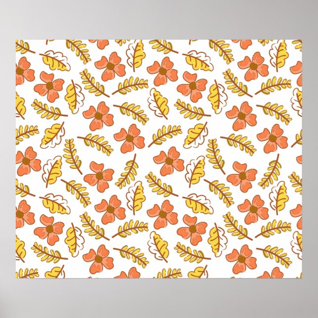 Warm Falling Autumn Leaves with Flowers Poster (Front)
