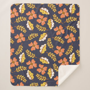 Warm Falling Autumn Leaves with Flowers Sherpa Blanket