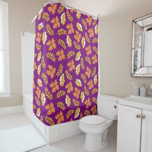 Warm Falling Autumn Leaves with Flowers Shower Curtain