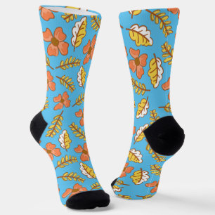 Warm Falling Autumn Leaves with Flowers Socks