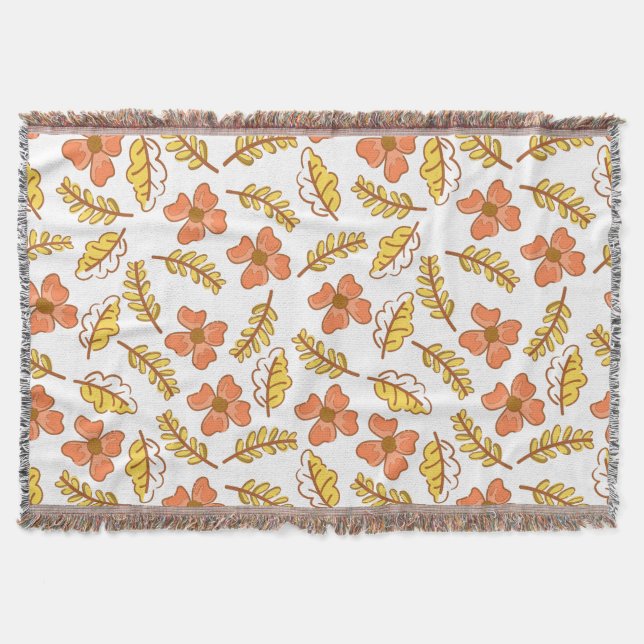 Warm Falling Autumn Leaves with Flowers Throw Blanket (Front)