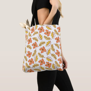 Warm Falling Autumn Leaves with Flowers Tote Bag