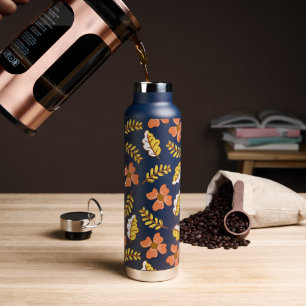 Warm Falling Autumn Leaves with Flowers Water Bottle