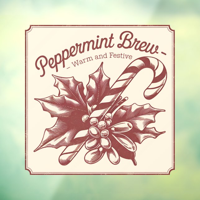 Warm festive peppermint brew vintage Christmas Window Cling (Sheet 3)