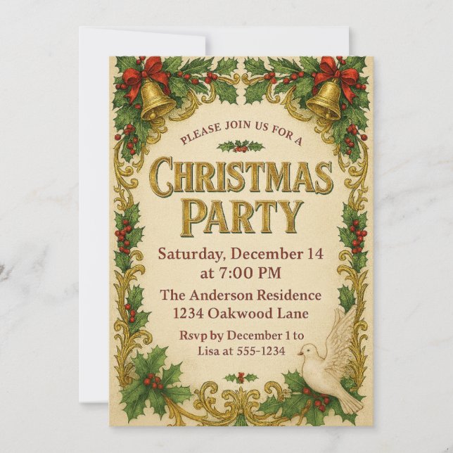 Warm & Festive Vintage Christmas Party Invitation (Front)
