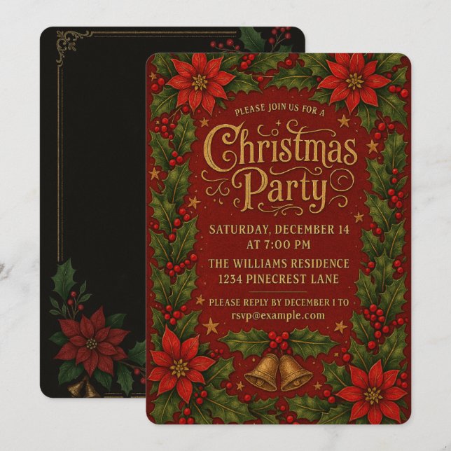 Warm & Festive Vintage Christmas Party Invitation (Front/Back)