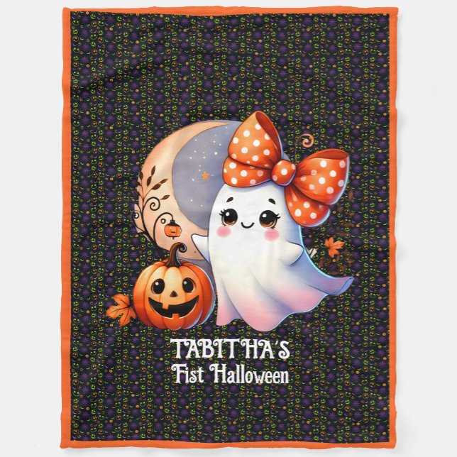 Warm First Halloween Add Name Baby Fleece Blanket (Creator Uploaded)