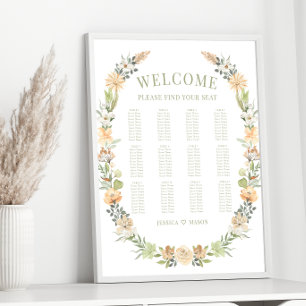 Warm floral wildflower wedding seating chart