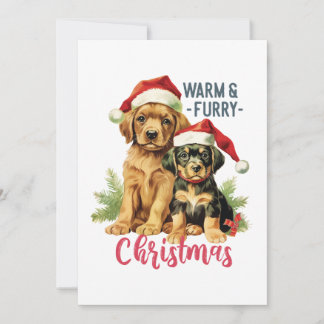 Warm & Furry Christmas 2023 Vintage Puppy Dog Pets Holiday Card
