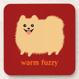 "Warm Fuzzy" Cute Pomeranian with Custom Text Coaster