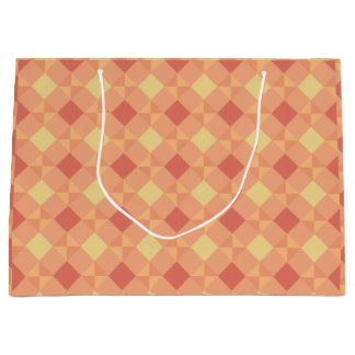 Warm Geometric Diamond Pattern in Peach & Terracot Large Gift Bag