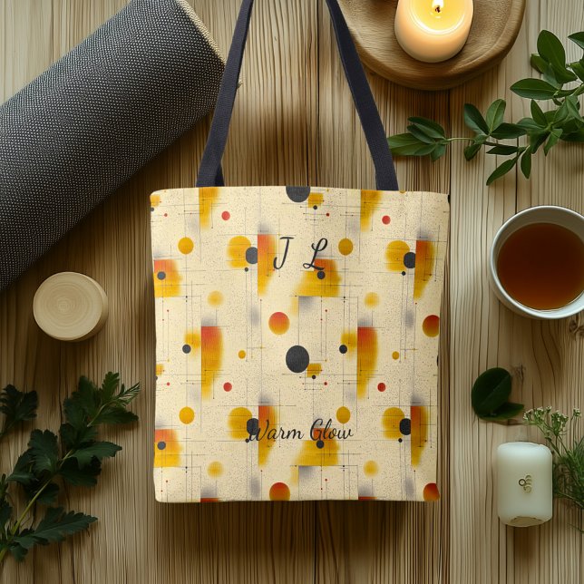 Warm Glow Abstract – Beige, Gold, Black Geometric Tote Bag (Creator Uploaded)
