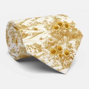 Warm Gold Farmhouse Sunflower Toile Pattern Tie