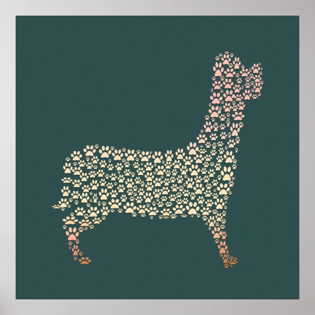 Warm Gold Gradient Paw Print Dog Silhouette Fabric (Front)