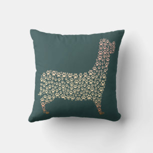 Warm Gold Gradient Paw Print Dog Silhouette Fabric Cushion