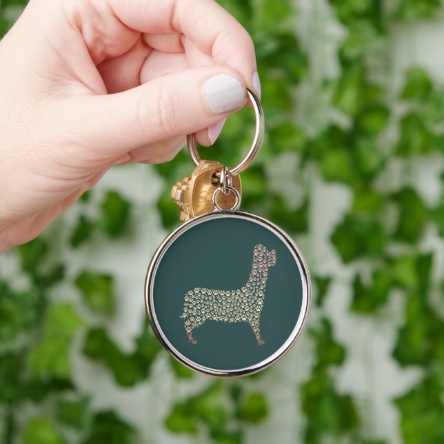 Warm Gold Gradient Paw Print Dog Silhouette Fabric Key Ring (Hand)