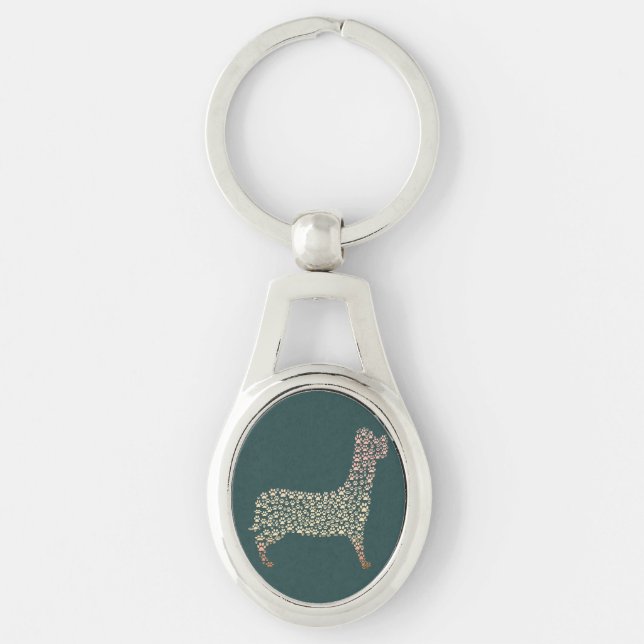 Warm Gold Gradient Paw Print Dog Silhouette Fabric Key Ring (Front)
