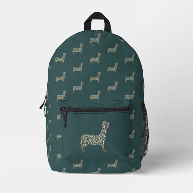 Warm Gold Gradient Paw Print Dog Silhouette Fabric Printed Backpack (Front)