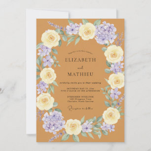 Warm Gold Lilac Petal Wedding Invitation