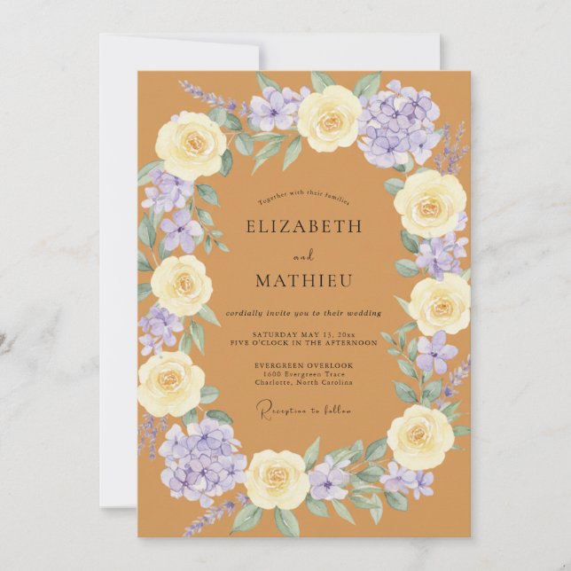 Warm Gold Lilac Petal Wedding Invitation (Front)
